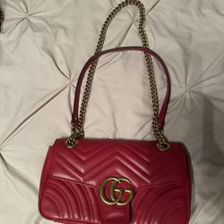 Gucci GG Marmont Double G Quilted Heart Small Leather Shoulder Bag Red