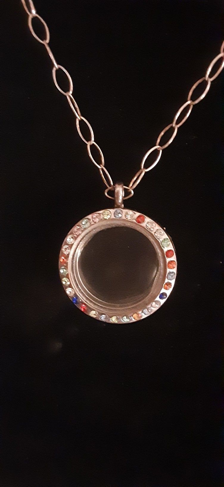 Floating Glass Locket Pendant on 925 Italy Chain 17"