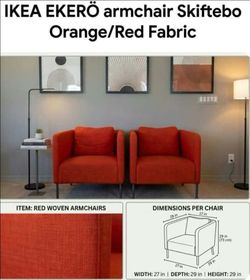 🎃 Free Local Delivery 🎃 IKEA EKERÖ armchair Skiftebo Orange/Red Fabric Chairs (Set of 2)