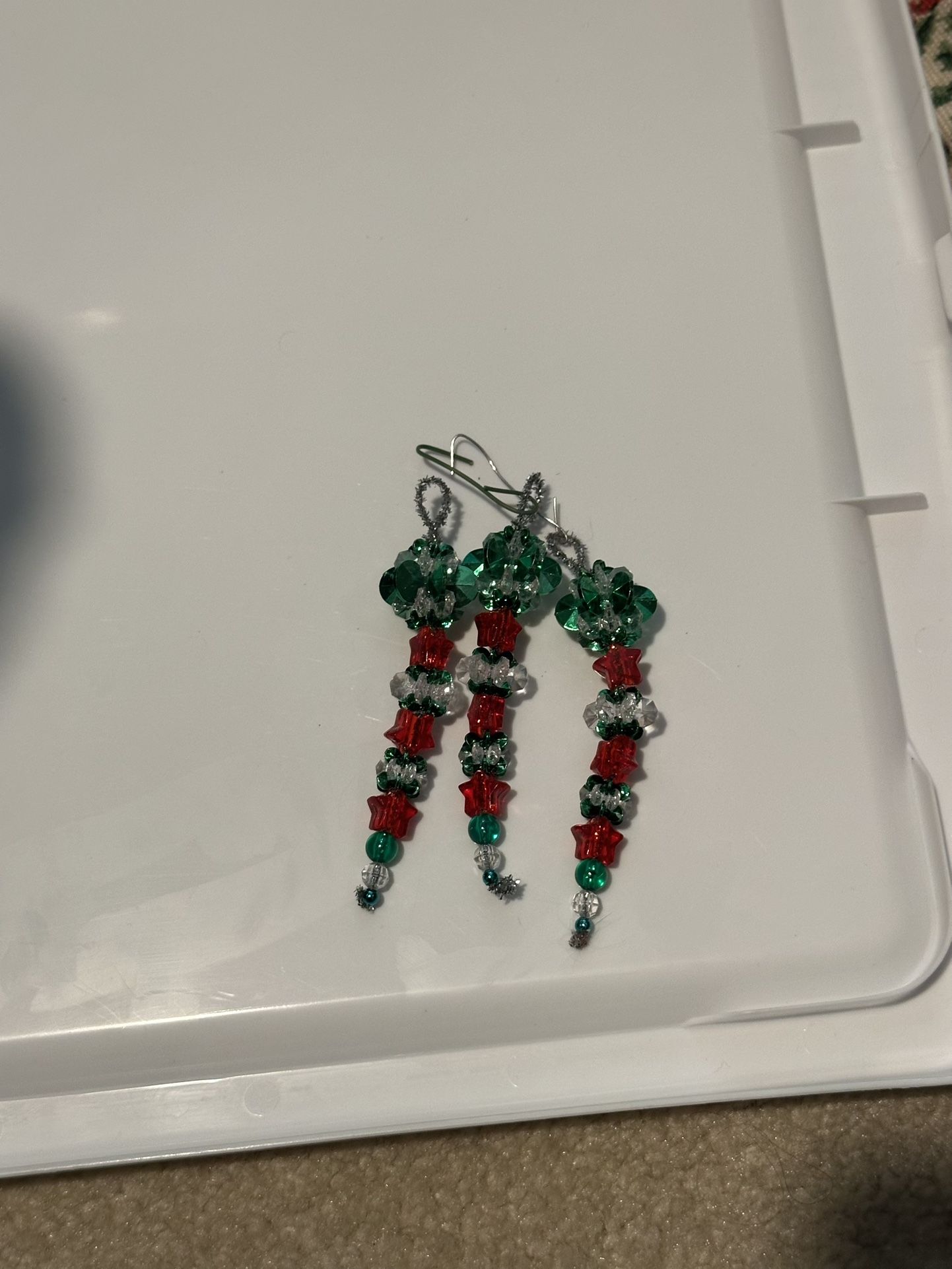 3 Set Of Green Red Bead Ornaments