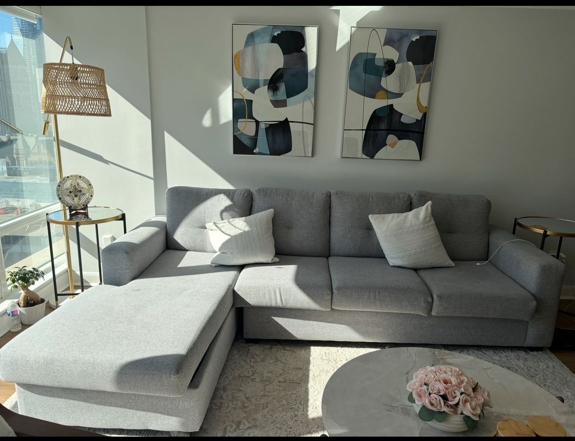Modern grey L-shaped 4 seater couch