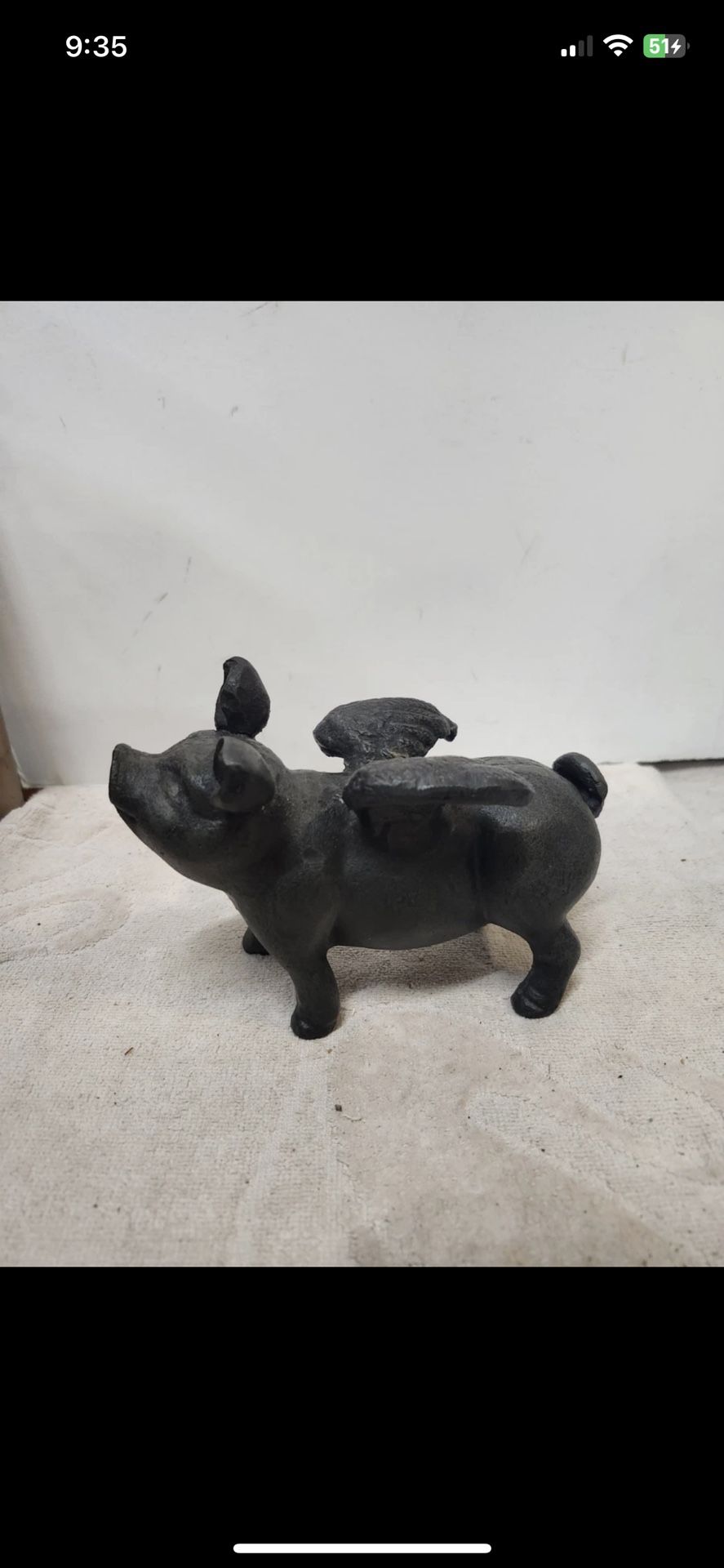 Cast Iron Flying Pig Figurine Paperweight Rustic Garden Statue Decor