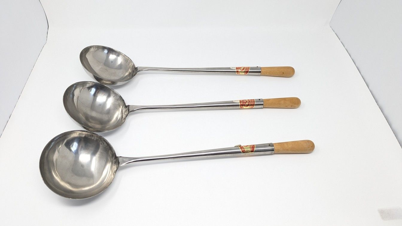 Lot of 3 Stainless Steel Wok Ladles (18" x 5")