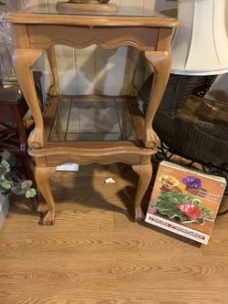 Two Wood & Glass End Tables