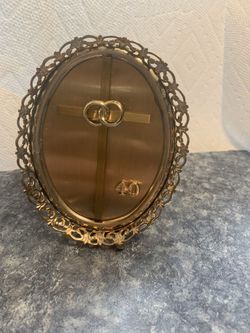 Vintage Goldtone Tray 40 Anniversary 4 1/2” High 3 1/2”wide