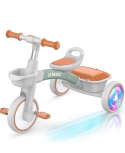 SEREED Colorful Lighting Toddler Tricycle Gift Toy for Ages 2-5 Boys Girls Easy Snap Assembly,Lighting Wheels,Lightweight Sturdy Frame,Adjustable Seat