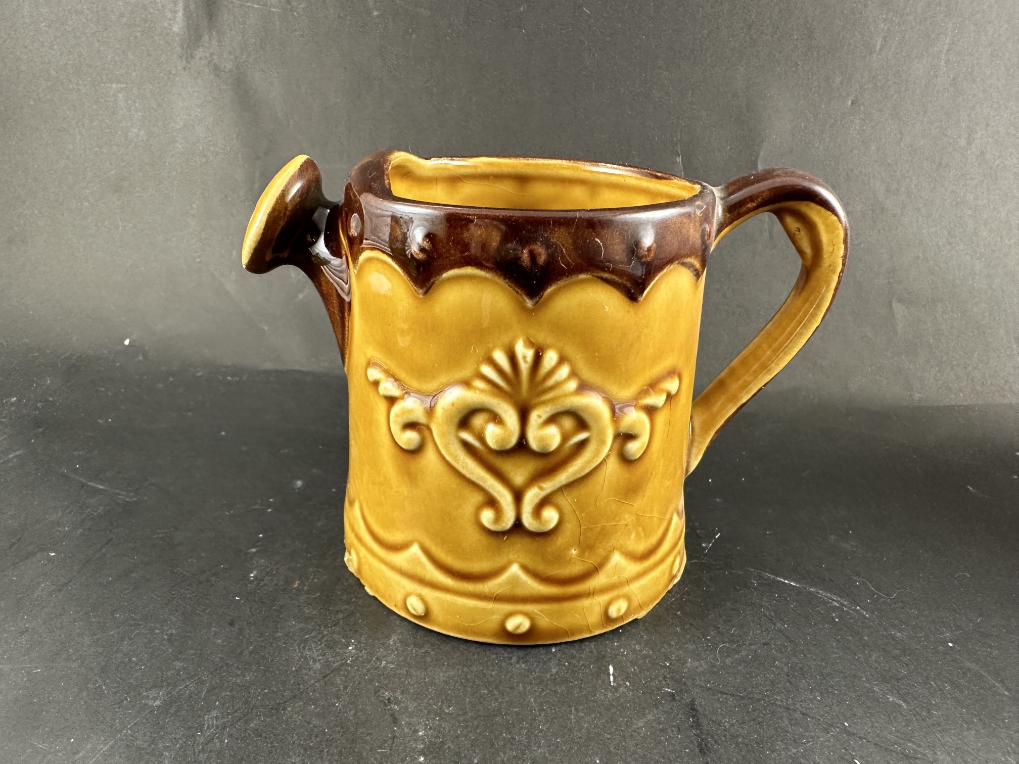 Vtg Planter Glazed Pottery Watering Can Brown 3.5” Tall Japan
