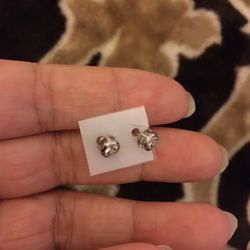 Real Silver Zircon Diamond Small Stud Earrings 
