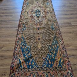 Vintage Persian Handmade Wool Rug 3'5x10