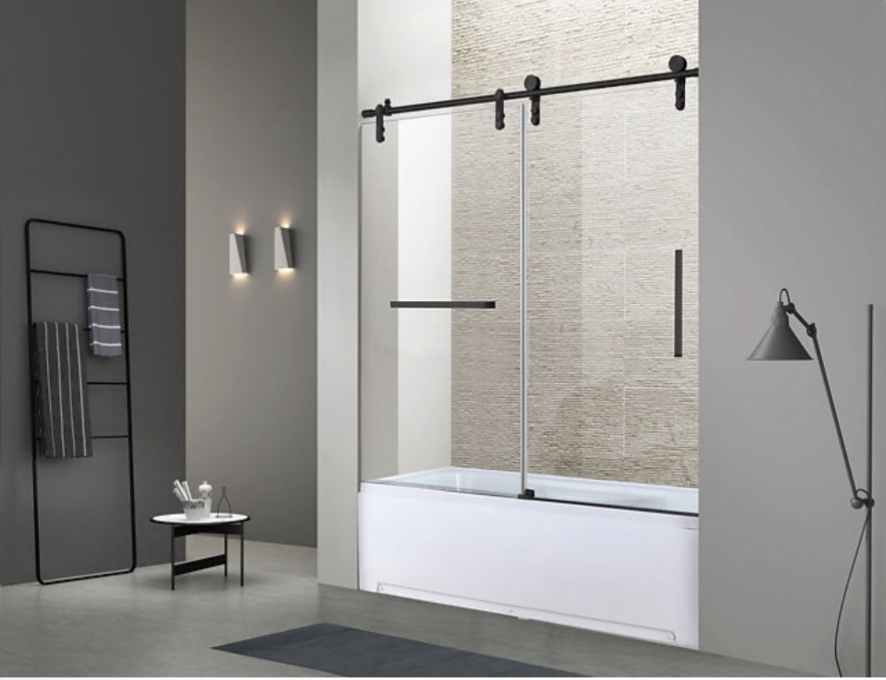 60 in × 60 in bath tub shower door 5/16 in 8mm brand new in box nib Sku 210 matte Black brushed nickle