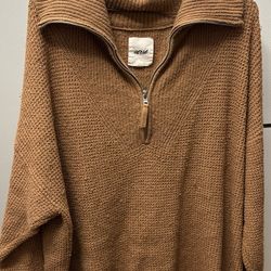 Aerie Zip up Sweater Womens Small Tan