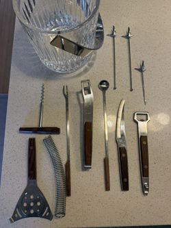 Japanese Wood And steel Cocktail Bar Set Crystal Bucket