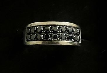 Mens black diamond wedding band 1-1/2 ct tw round cut 14 kt white gold size 13
