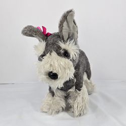 Battat Our Generation Gray Schnauzer Plush 10" Stuffed Animal Puppy Dog Pink Bow