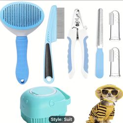 7 Pack Pet GroomingSet - Hair Removal Comb For Dog, Flea Comb, Dog Shampoo Brush,  Pet Nail Clippers, Dog Toothbrush Set