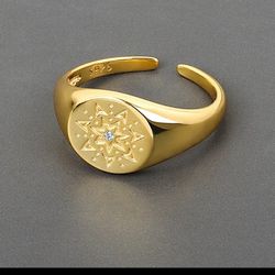 Gold Sterling Silver Star Open Ring 