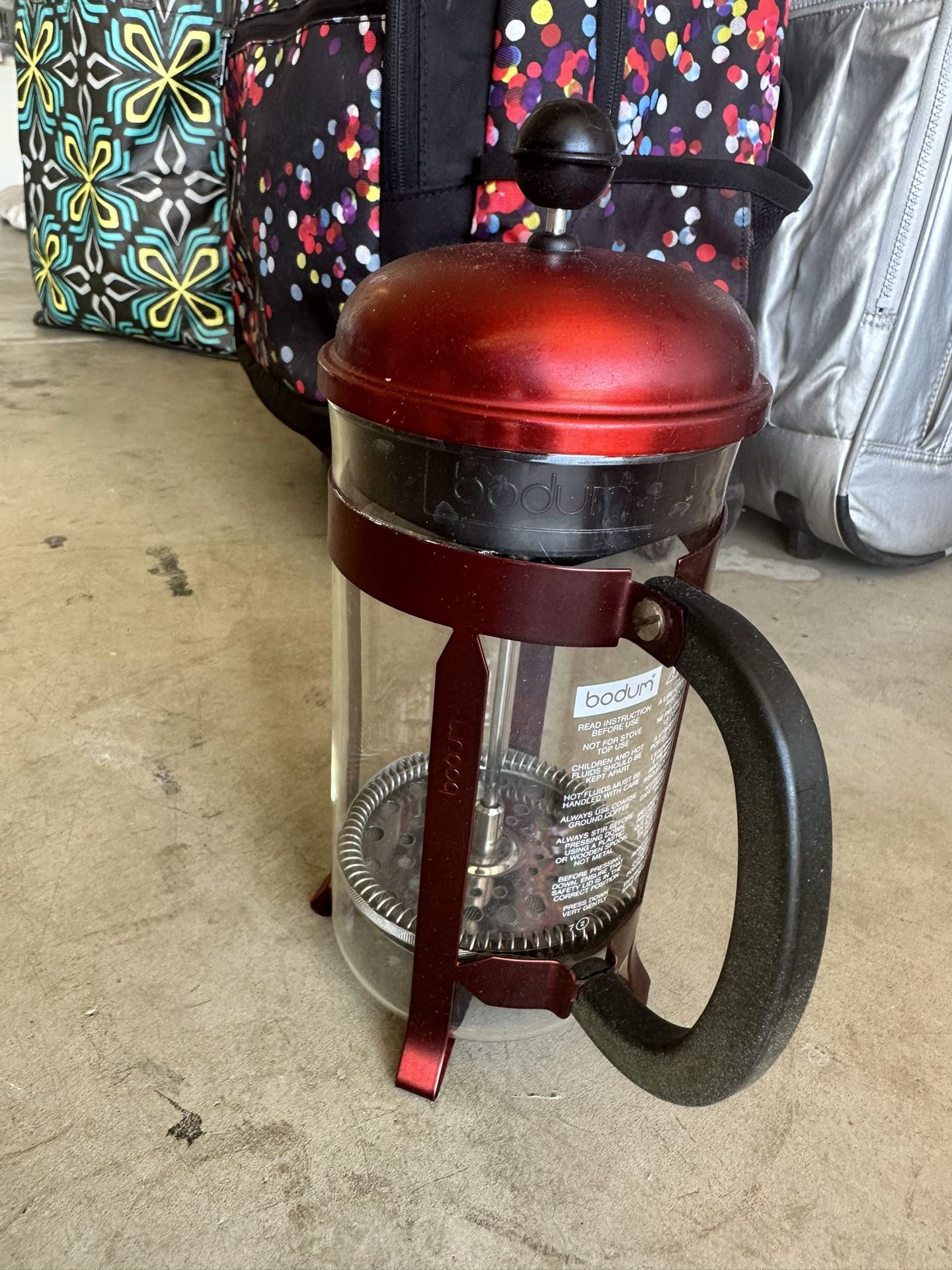 Red Bodum French Press coffee maker