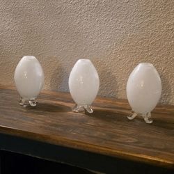 Mid-Century Modern Opaline Egg Vases (Set of 3): Tripod Footed Art Glass Decor