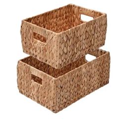 Leif Rustic Minimalist Hand-Woven Hyacinth Nesting Baskets with Handles, Natural (Set of 2)
