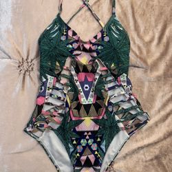 Unique Cannabis Print One Piece Swimsuit