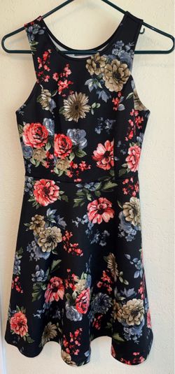 Soprano Black Floral Fit-and-Flare Mini Dress