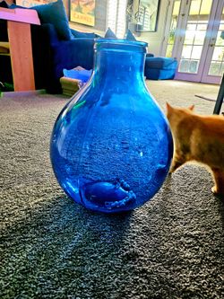 Big blue decorative glass vase