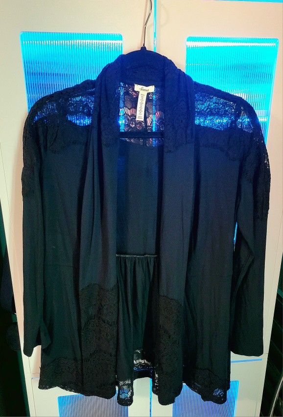 Soma Womens Black Lace Long Sleeve Open Front Cardigan Size SMALL
