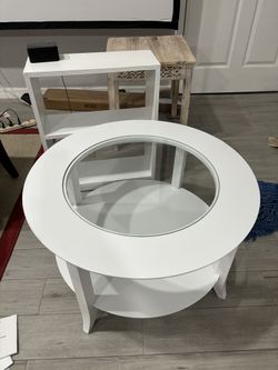 Circle White Wooden /glass Coffee Table