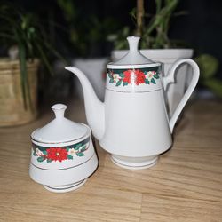 Christmas Holiday Teapot Coffee Server Sugar Bowl