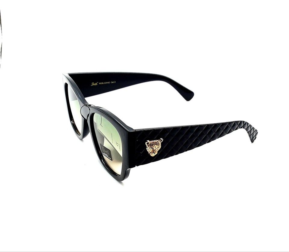 Giselle Ladies Sunglasses Black Frames With UV400 Protective Green Lenses W/Soft Case And Wiping Cloth New