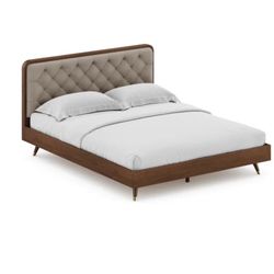 ✨ Mid-Century Sleigh-Style Solid Wood Bed Frame – Queen Size ✨