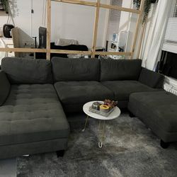 U Sectional Fabric Tufted Sofa Couch