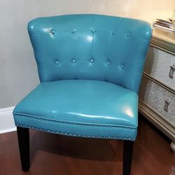 Teal Tufted Accent Chair with Nailhead Trim