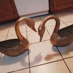 Mid-century Brass Swan Planter Set