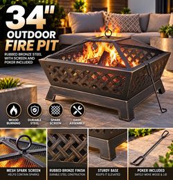 34-Inch Outdoor Wood Burning Fire Pit