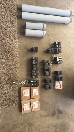 Lot of Circuit Breakers and PVC Conduit Pipe