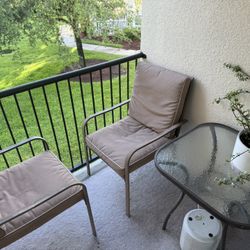 Outdoor Furniture - Set Of 2 Chairs And Glass Top Table