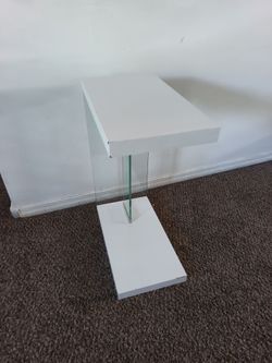 White Side Table with Glass Pedestal