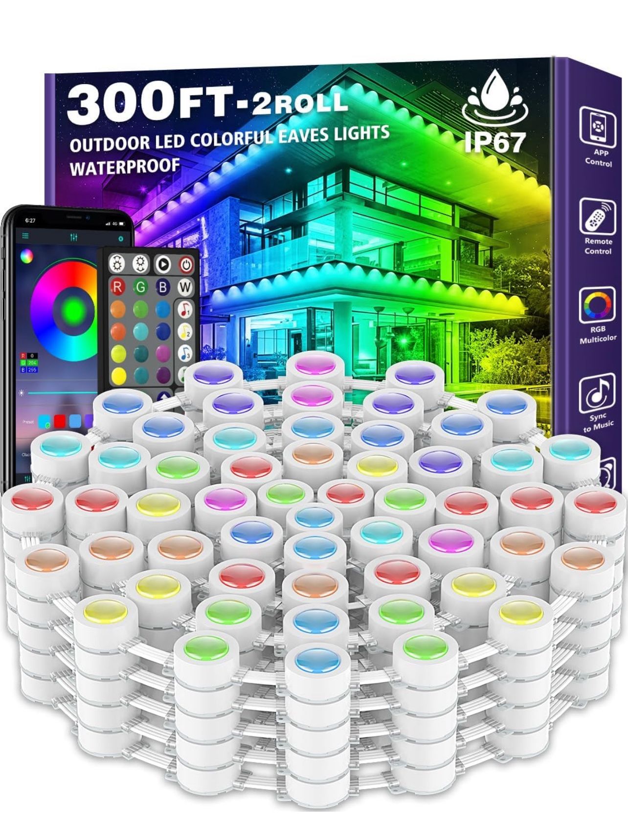 Permanent Outdoor RGB Lights,Waterproof Smart LED Eaves Lights with App/Remote Control,for Christmas and All Holiday Decor,Daily and Accent Lighting,H