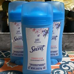 3pk Secret PH Balance Powder Clean Invisible Solid Deodorant 2.6oz Each