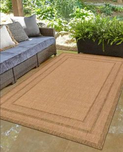 Outdoor Multi Border Light Brown 5' 3 x 8' 0 Area Rug