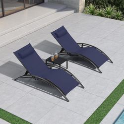 Patio Oversized Chaise Lounge Chair Set with Side Table Pool Adjustable Recliner Chairs for Outside Beach Outdoor Sunbathing Tanning Poolside Lounger 