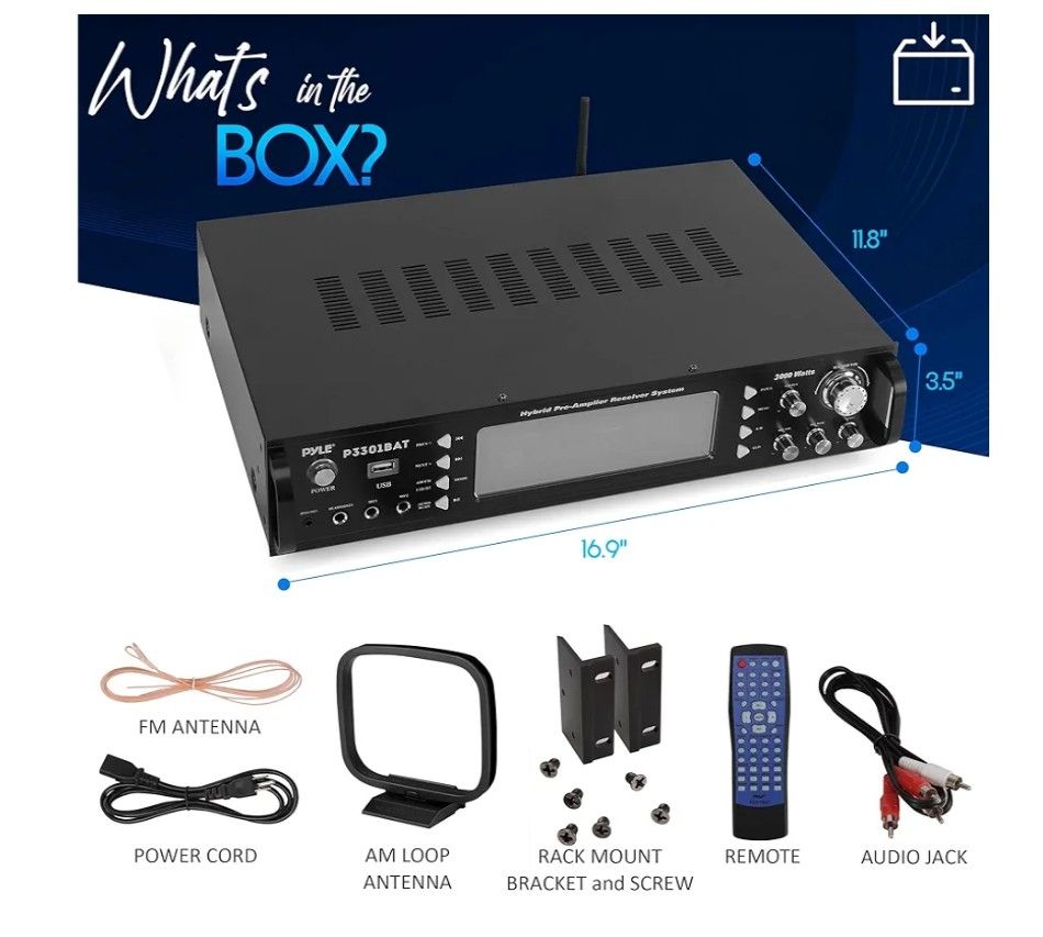 Pyle Amplificador estéreo para el hogar Bluetooth de 3000 W