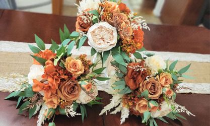 Three Fall, Autumn, Terracotta, Rust, Burnt Orange Bridesmaid Wedding Bouquets Arrangements