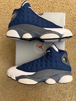 Size 9.5 (used, has original box) - Air Jordan 13 retro flint OG blue white