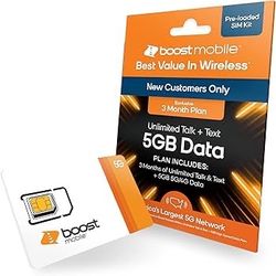 Boost Mobile Prepaid SIM Card | Unlimited Talk & Text | 3 Month 5 GB Data Plan 