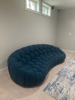 Modern Curved Dark Teal. Fabric Sofa