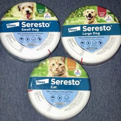BRAND NEW!! 🐶 🐈 3 Seresto® Genuine Collars - 1 Cat Collar, 1 Large Dog Collar (18 Pounds & Over) & 1 Small Dog Collar (under 18 Pounds)| Value $180