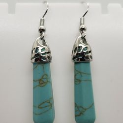 Natural Turquoise Crystal Silver Earrings 