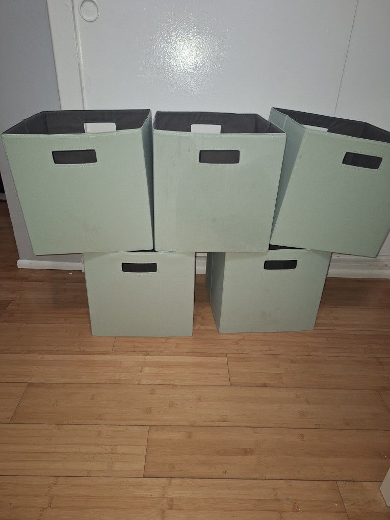 13" X 13" Fabric Bin Light Green Cube Organizer Polyester/Cardboard 